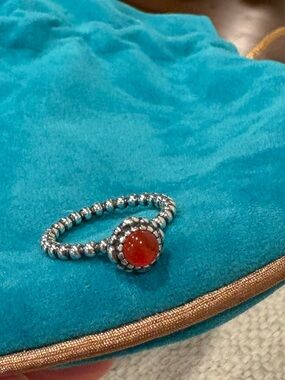 Size 7 Pandora Silver Beaded Birthstone Ring